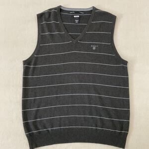 GANT Pima Cotton Cashmere Sweater Vest Soft Luxury Knit V-Neck Grey Preppy Golf
